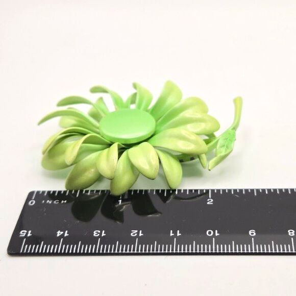 Vintage 1960s‎ Green Enamel Flower Power Brooch Mod Retro Pin 2.5" Metal - Picture 5 of 5